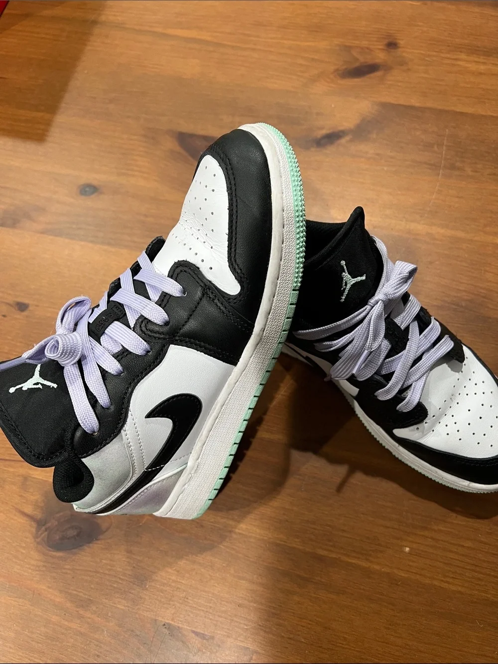 Jordan Kids Sneakers in Black, White, Mint, and Lavender